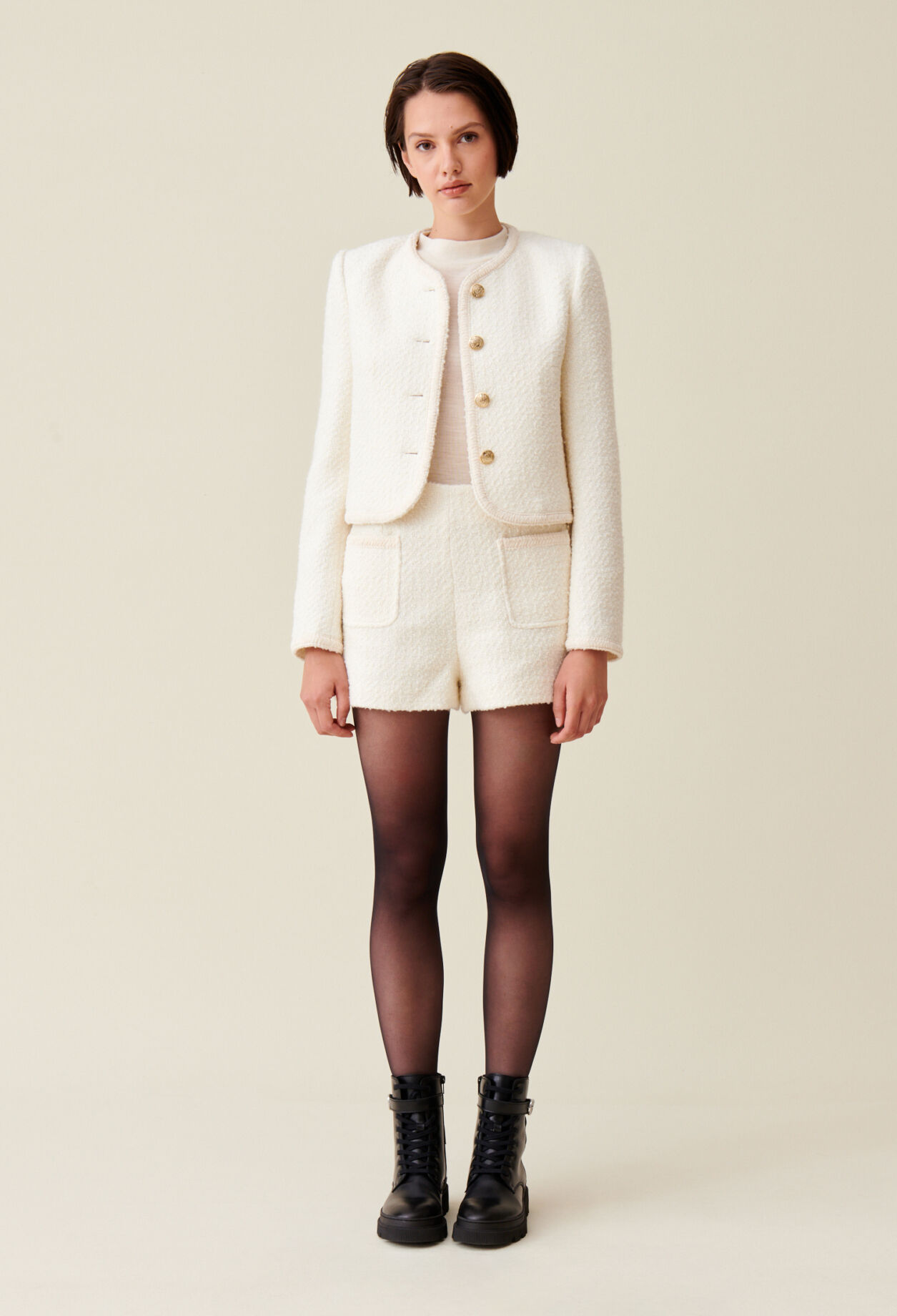 Short ivory tweed jacket