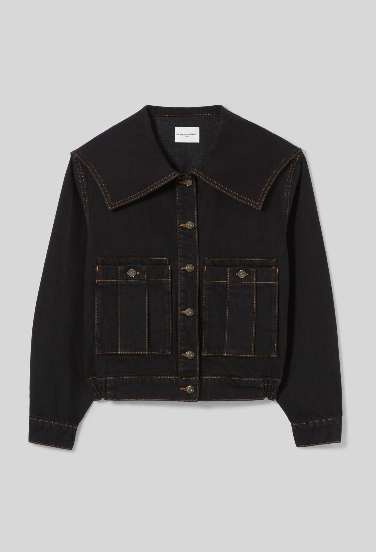 Contrast stitch black denim jacket 