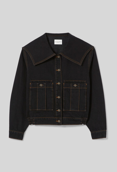 Contrast stitch black denim jacket 