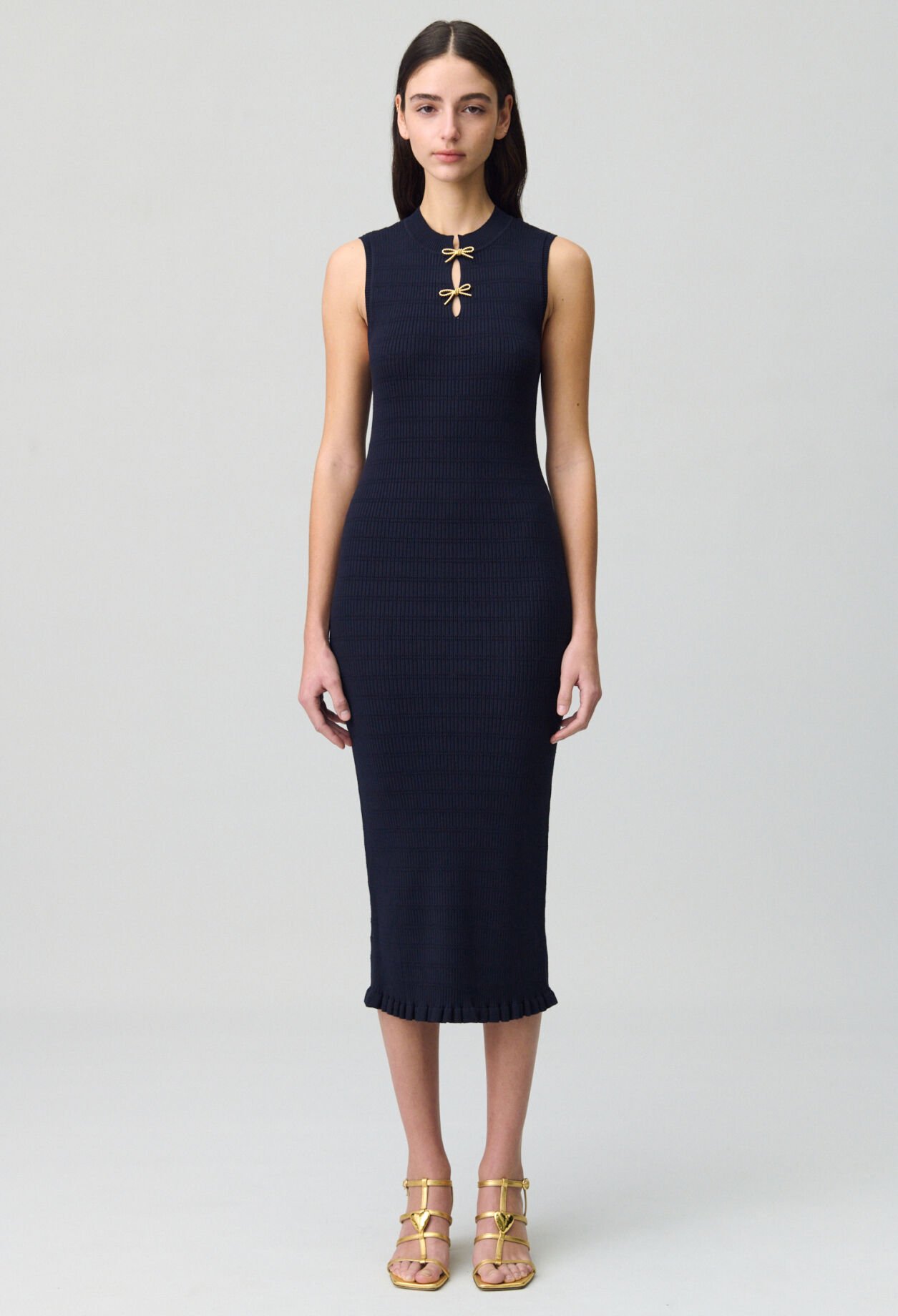 Long knit dress with bows
