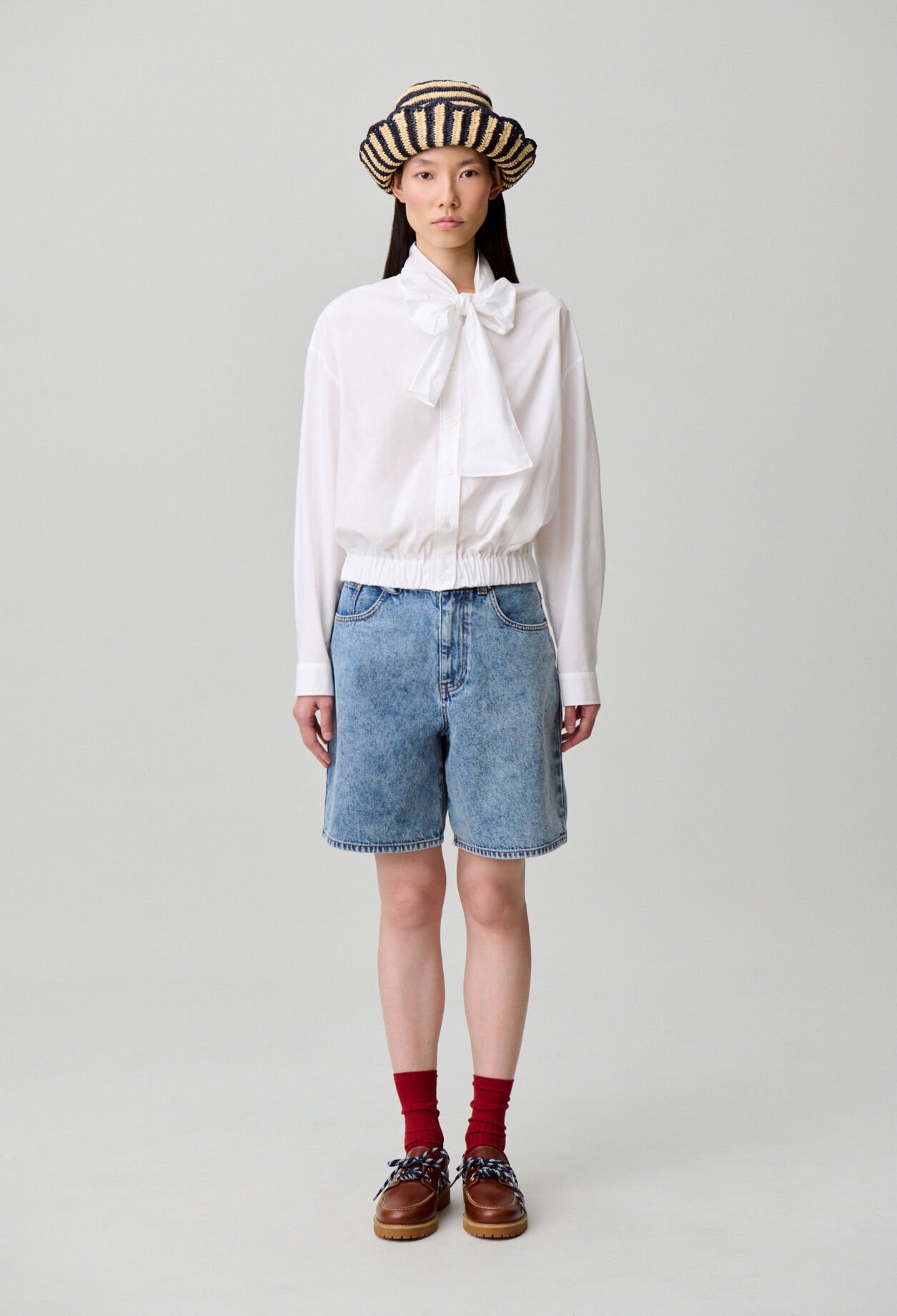 Pussy-bow poplin blouse