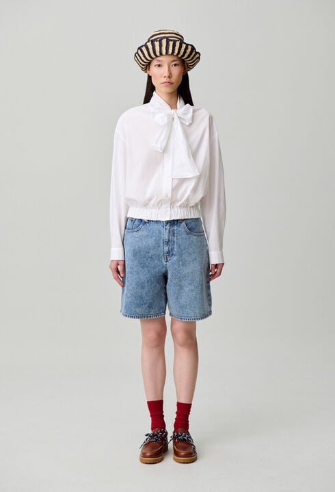 Pussy-bow poplin blouse