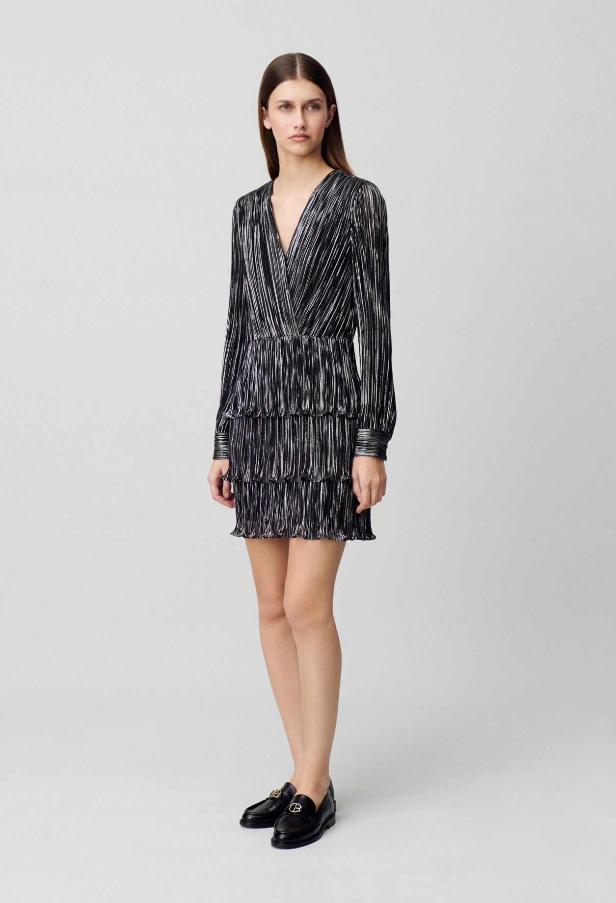 Short silver ruffled dress
