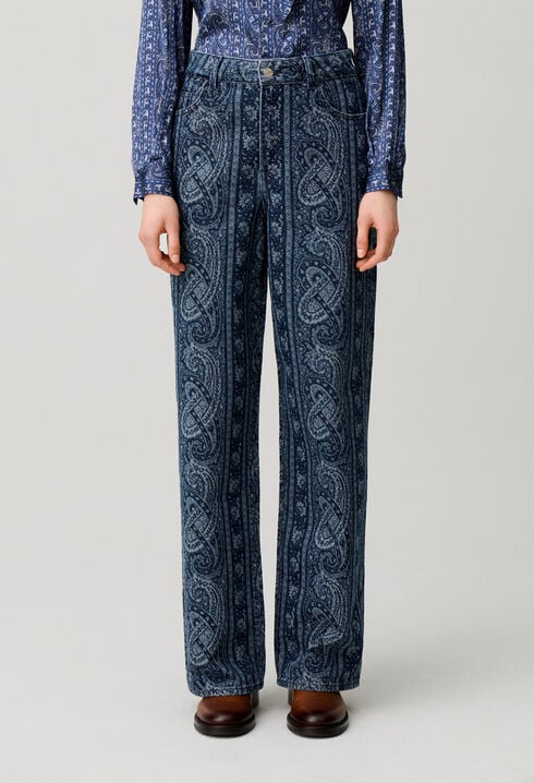 Printed straight denim jeans