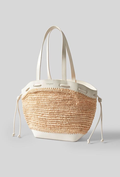 Raffia and leather basket
