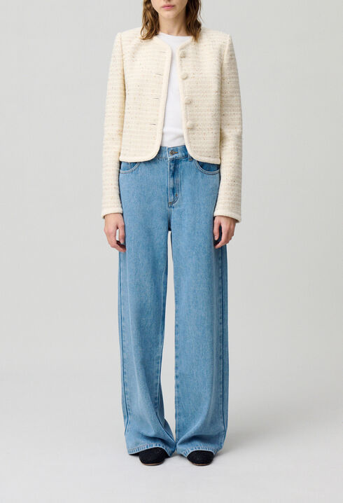 Buttoned short tweed jacket