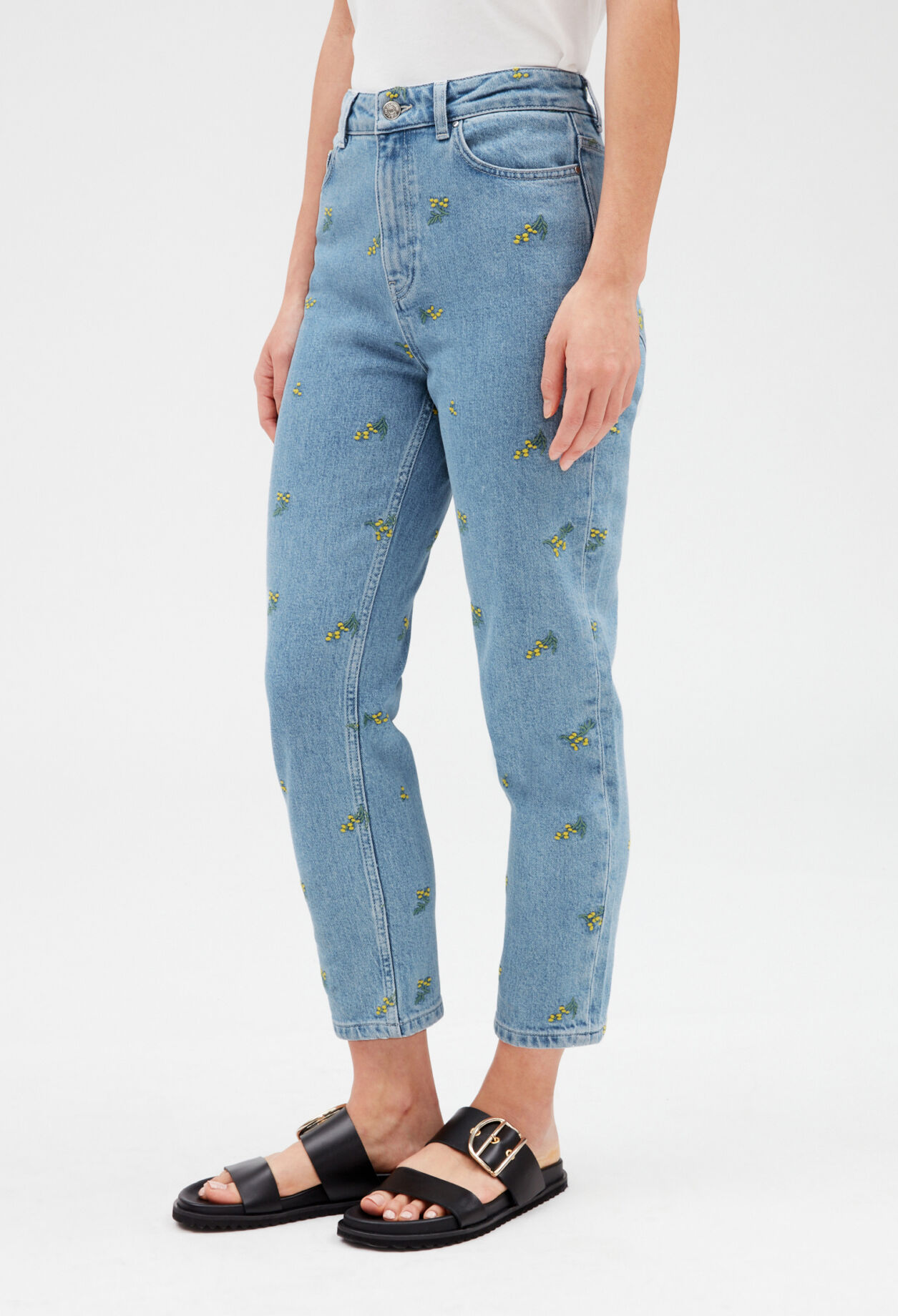 Straight jeans with mimosa pattern
