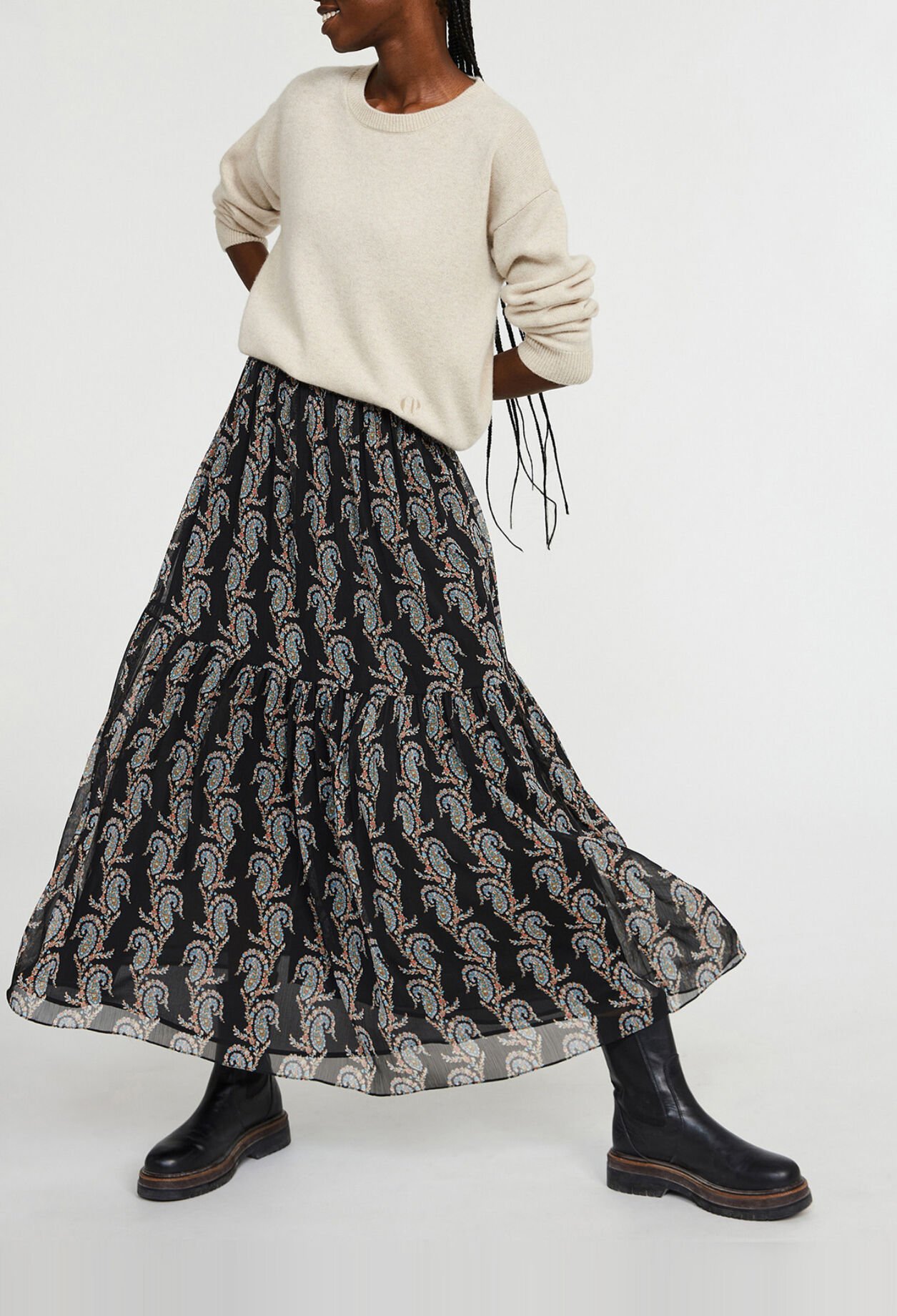 Jupe longue fluide imprimé cachemire