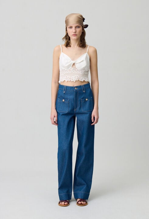 Embroidered Fine Strap Top