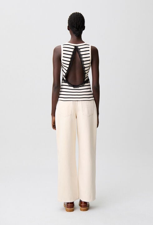 Breton stripe lace cotton T-shirt