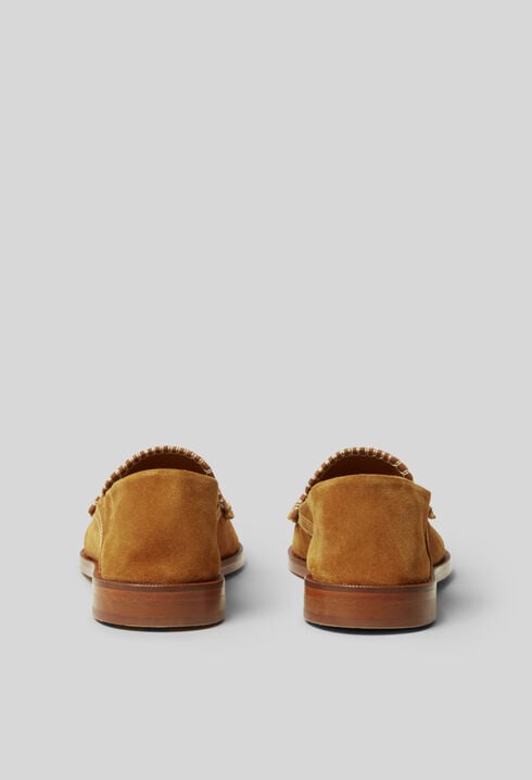 Suede mules with gold monogram