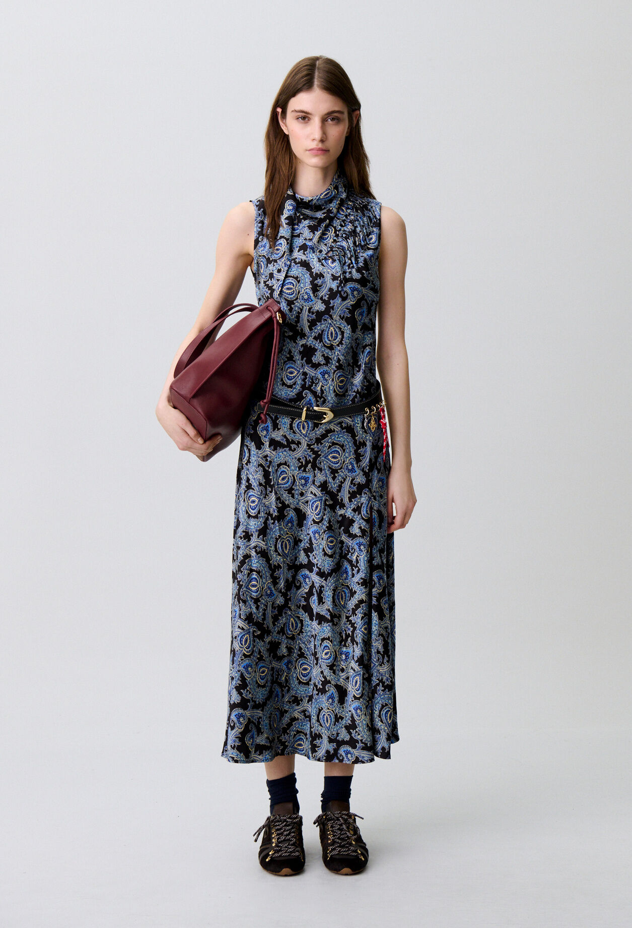 Flowy printed satin dress