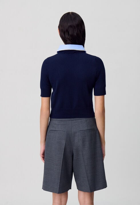Fine Knit Top with Collar