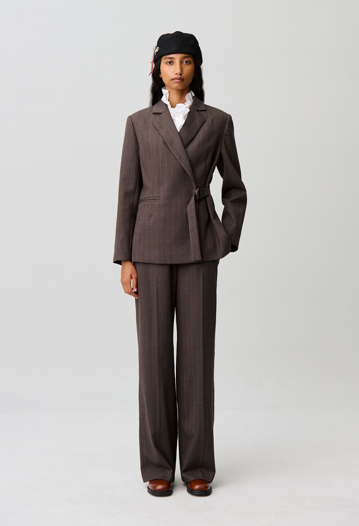 Striped double buckle suit jacket