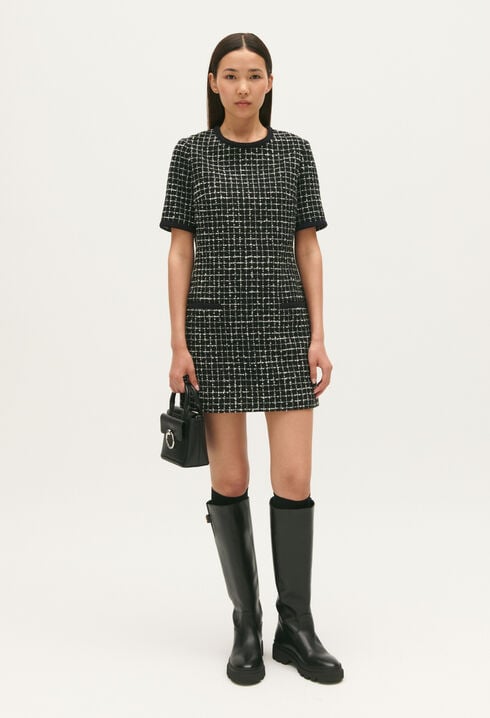 Two-tone short tweed dress