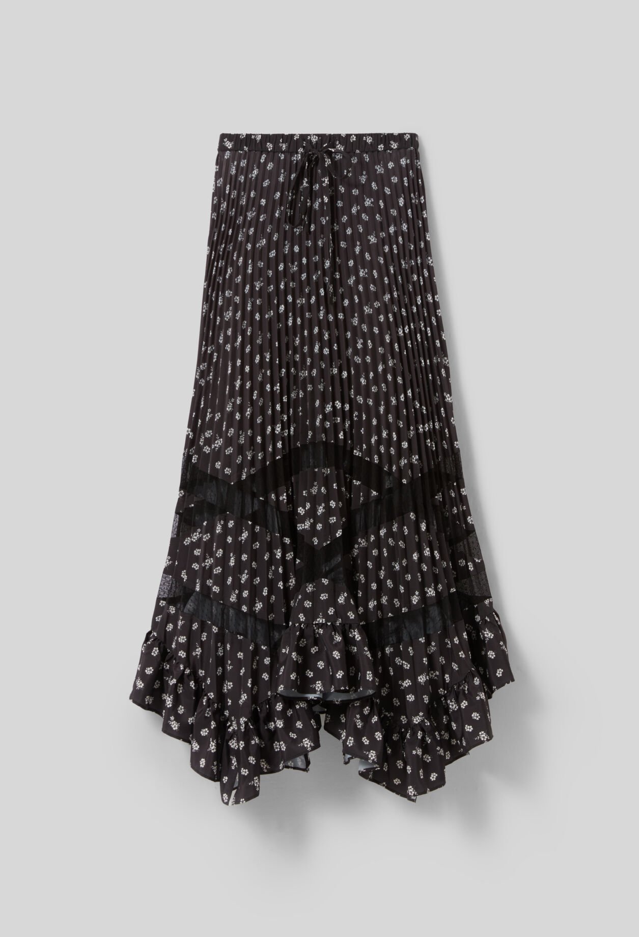 Asymmetric Floral Pleated Skirt