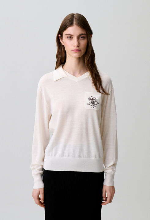 Embroidered flower knit jumper