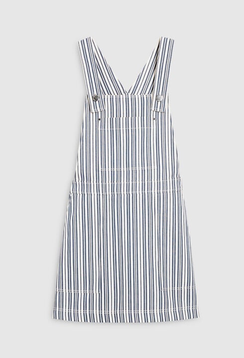 Short denim striped dungaree dress