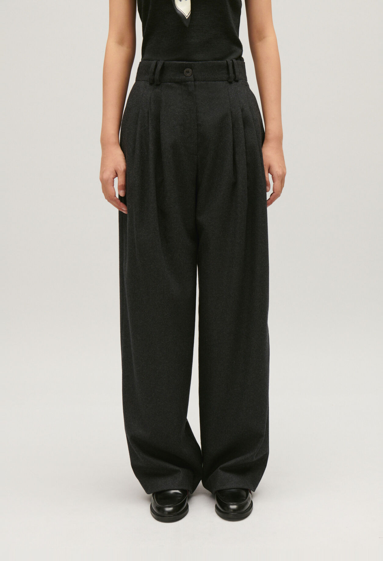 Flecked grey wide-leg trousers