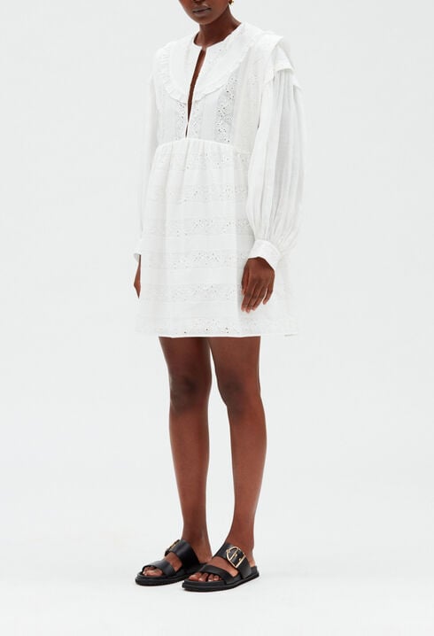 Short white embroidered babydoll dress