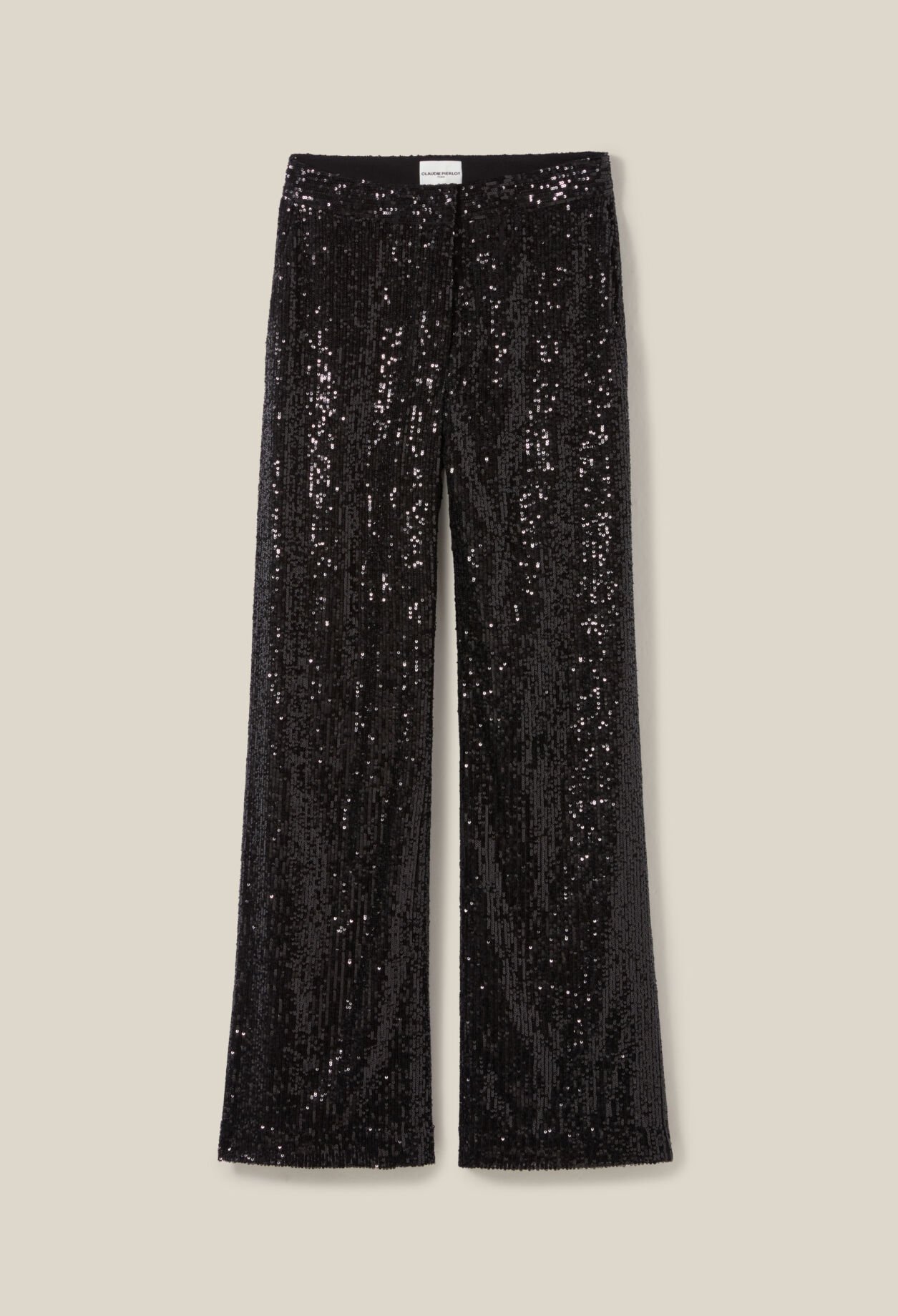 Straight-leg black sequin trousers