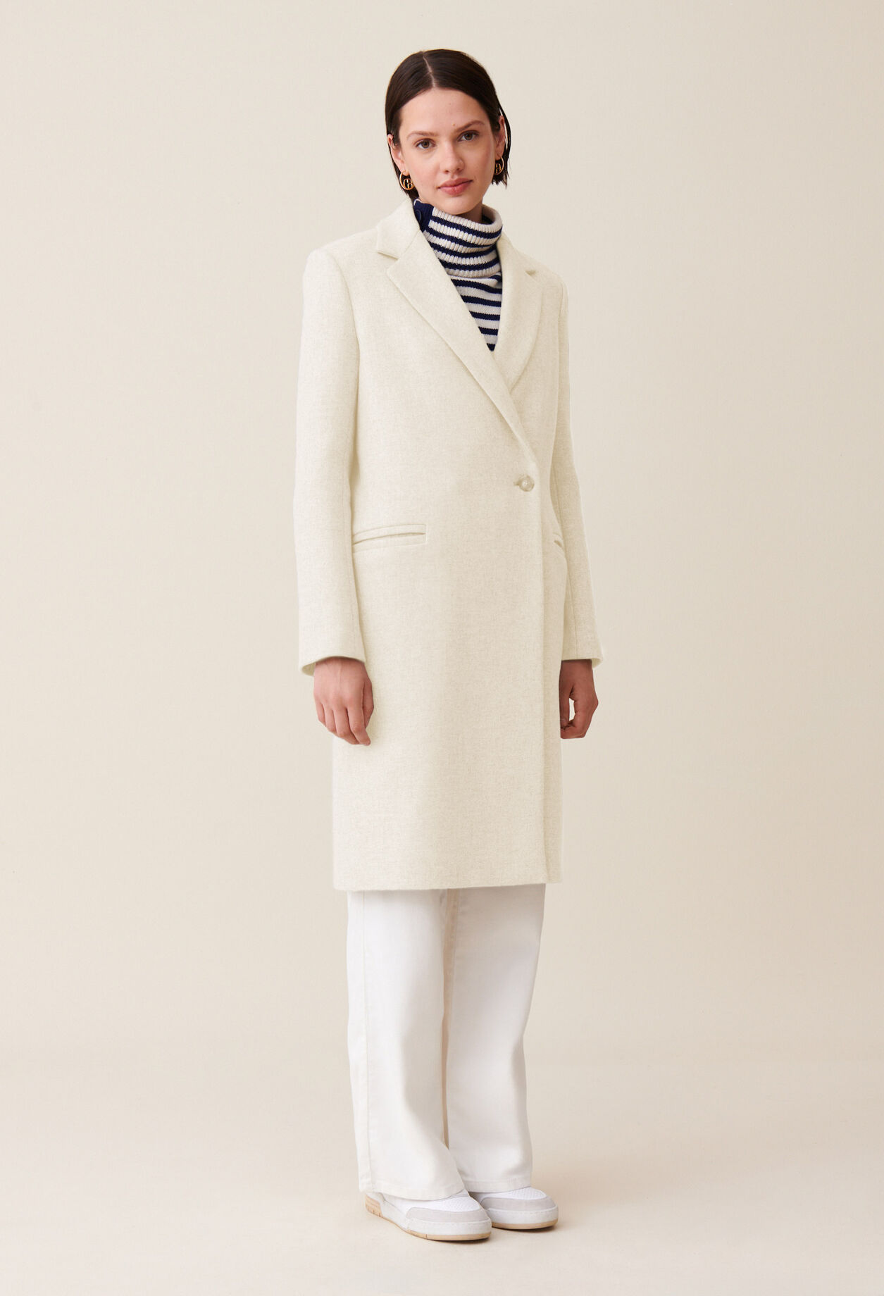 Tailored ecru mid-length coat