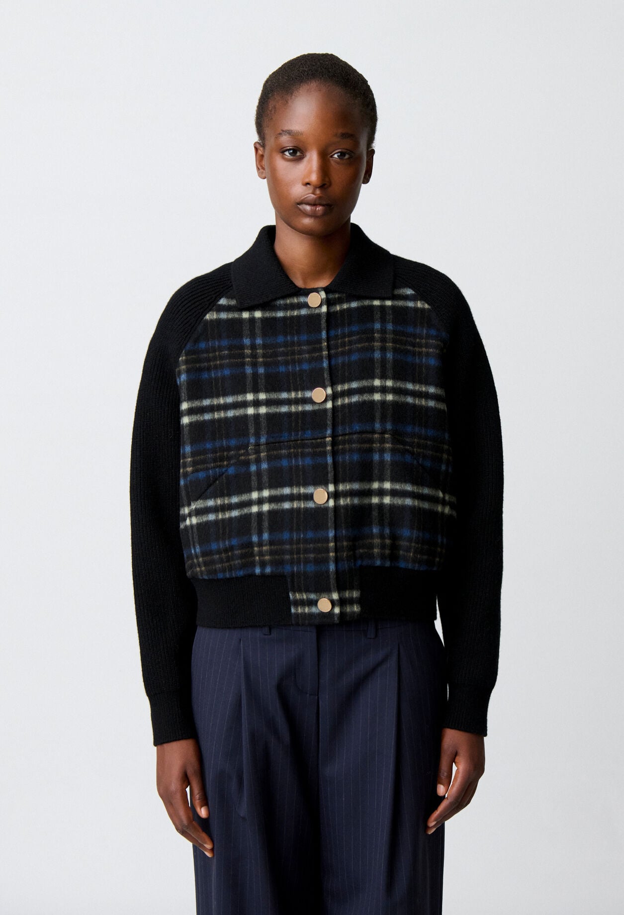 Striped bi-material jacket