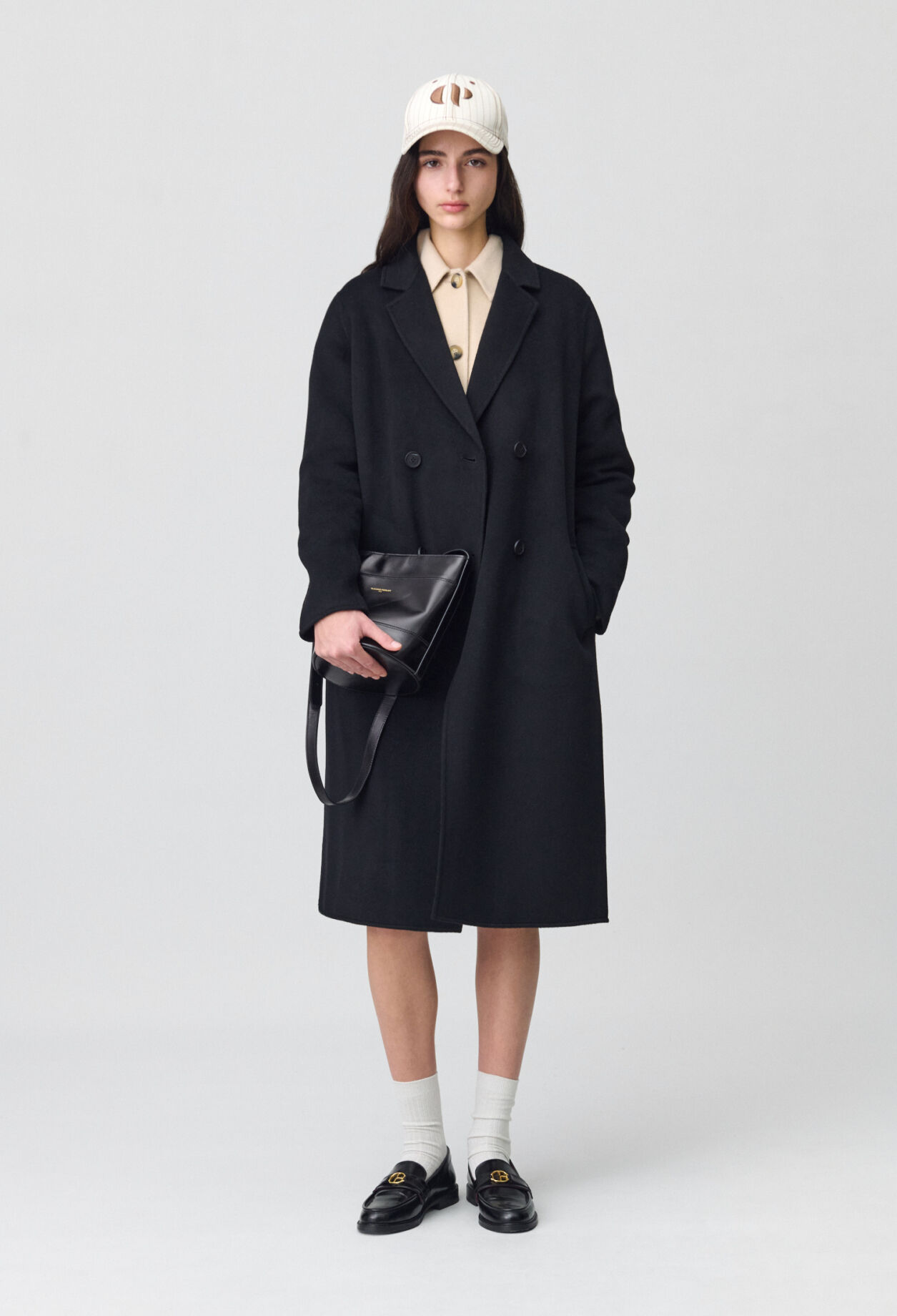 Black straight mid-length coat 