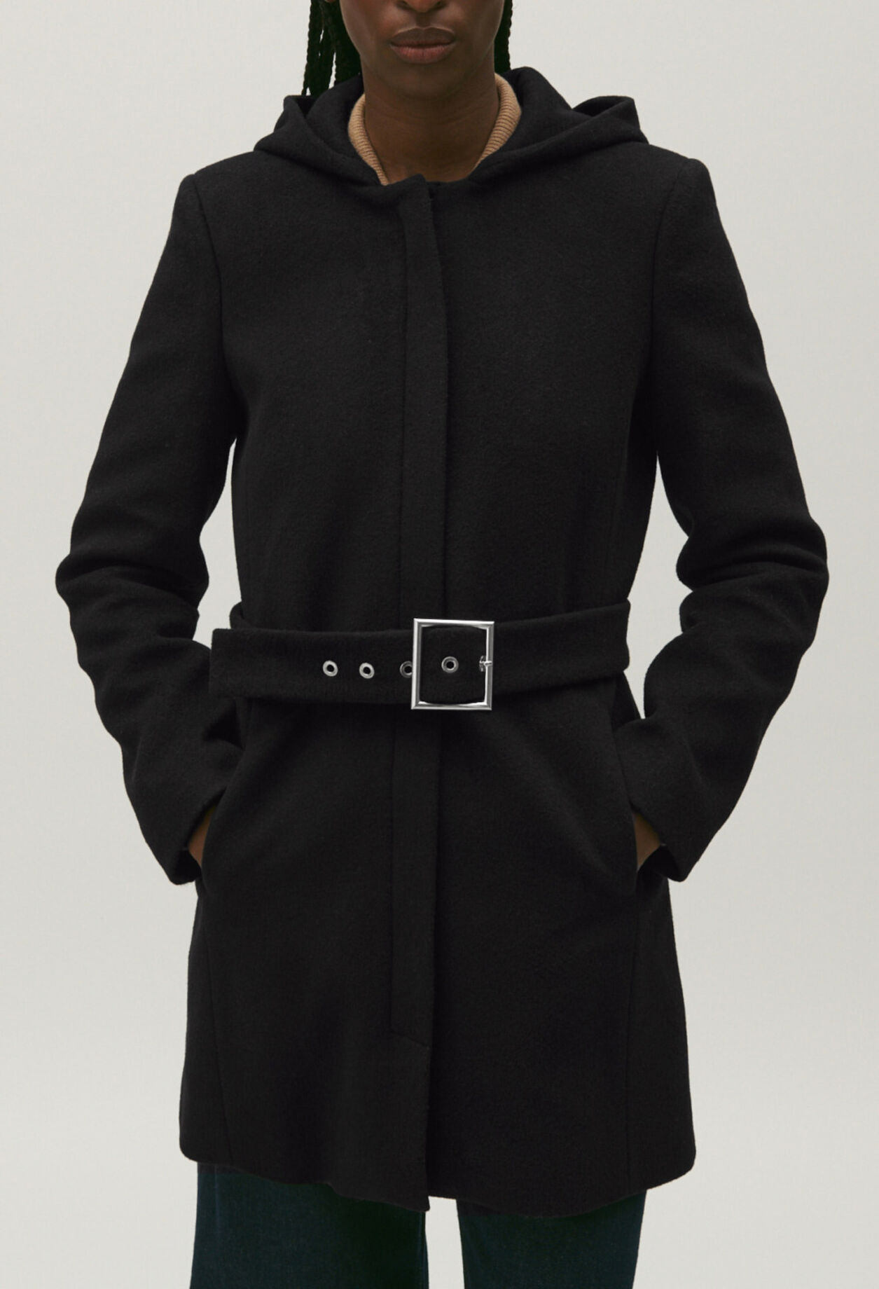 Belted coat in wool and cashmere