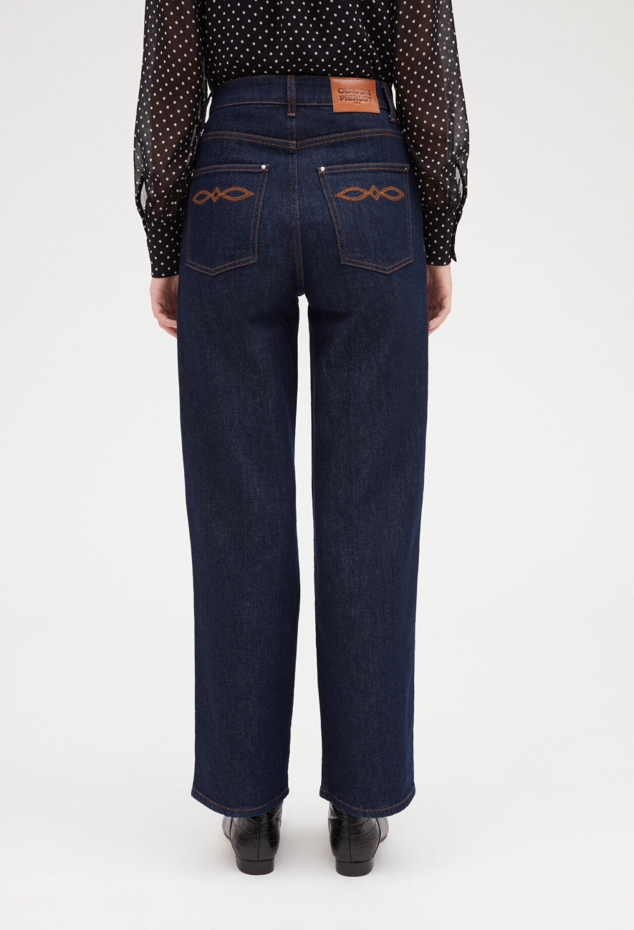 Wide leg raw denim jeans