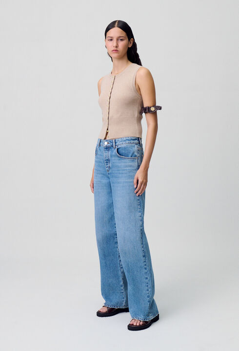 Wide-Leg Washed Denim Jeans