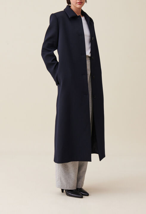 Long blue straight-cut coat