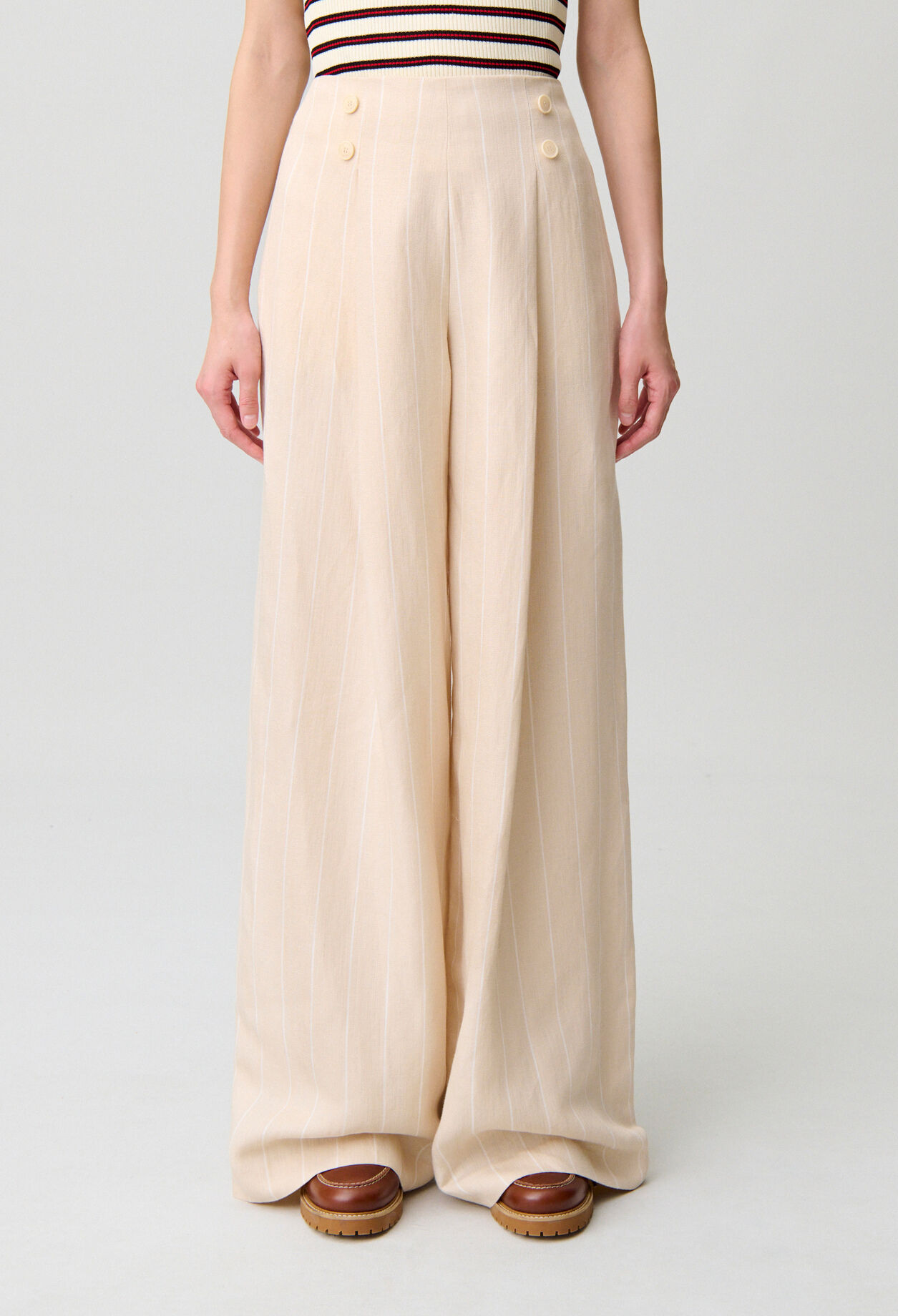 Wide tailored linen-blend trousers