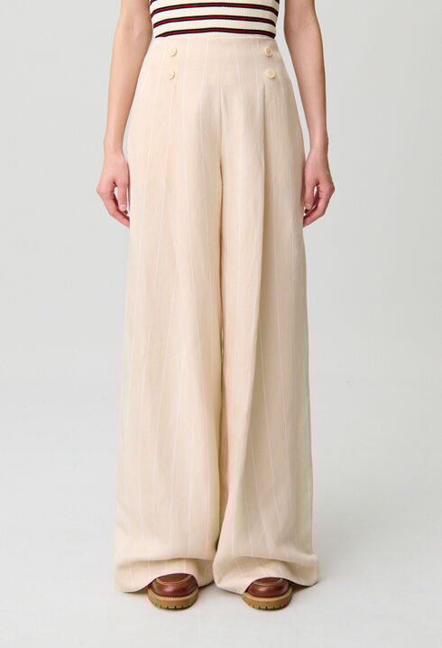 Wide tailored linen-blend trousers