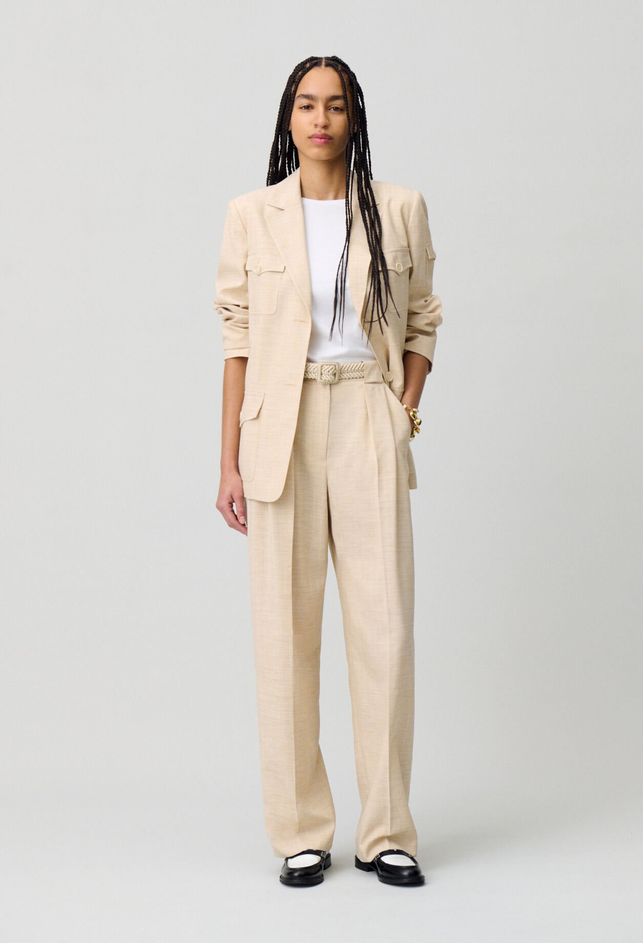 High-waisted wide-leg trousers
