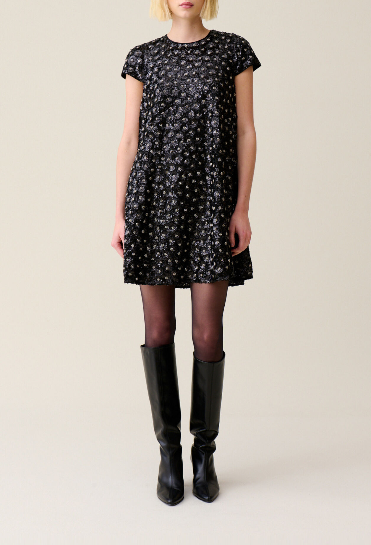 Embroidered babydoll mini dress