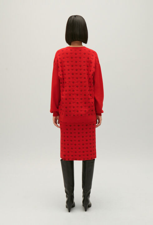 Red jacquard cardigan