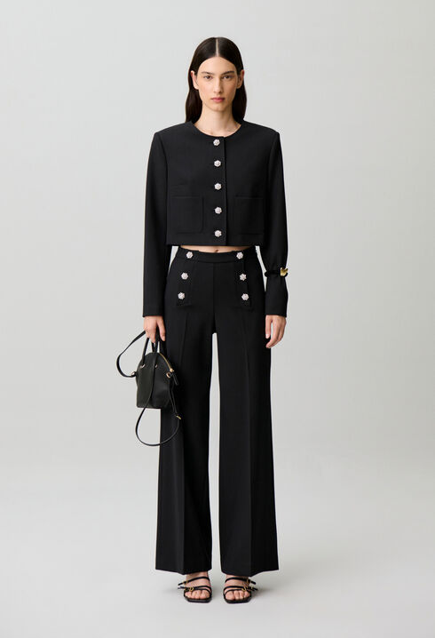 Straight-leg jewel button trousers