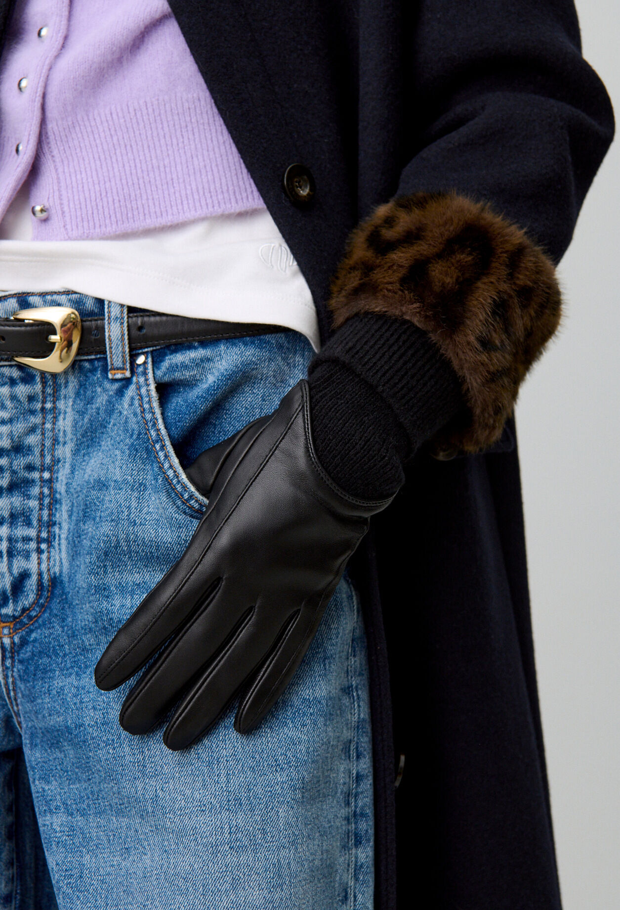 Leather and mesh gloves