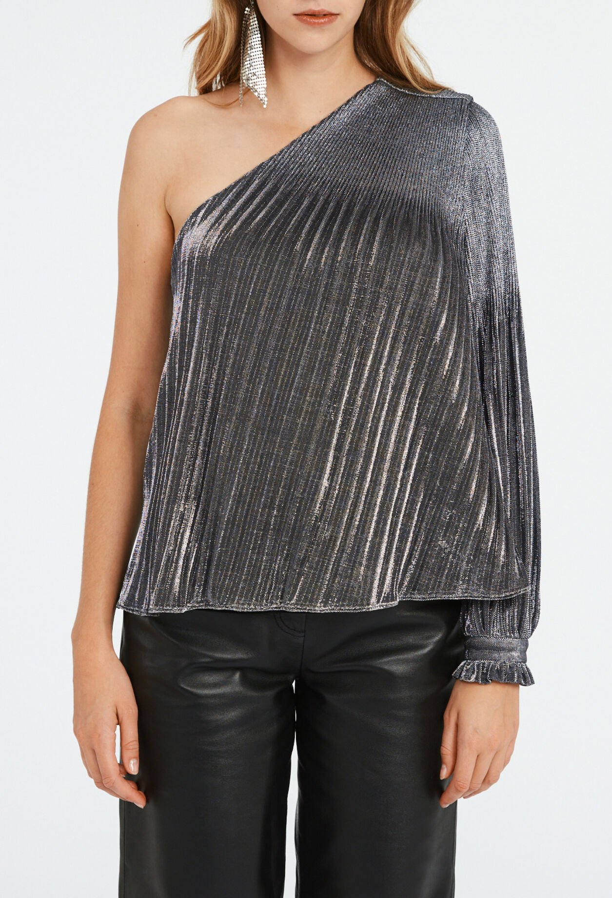 Asymmetric silver long sleeve top