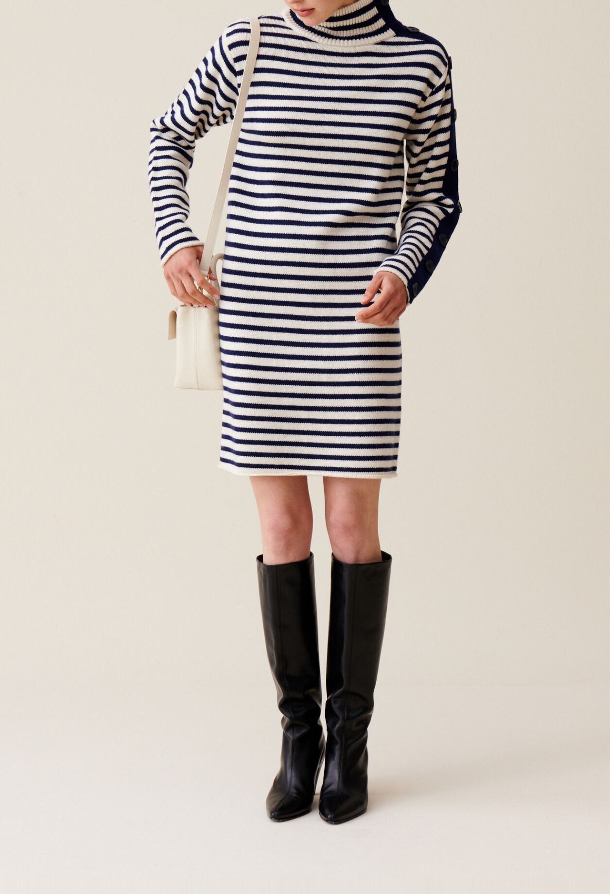 High-neck knitted sailor dress