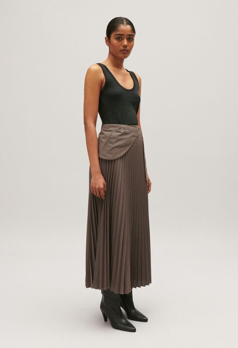 Mocha pleated midi skirt