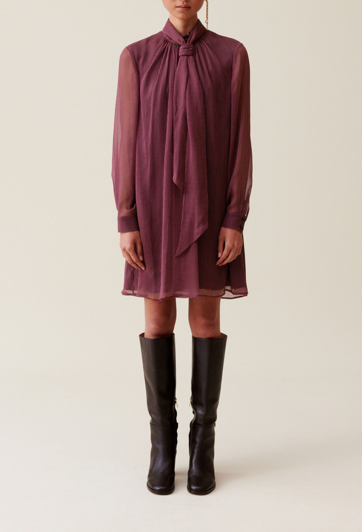 Flowy Dress with Tie Neck