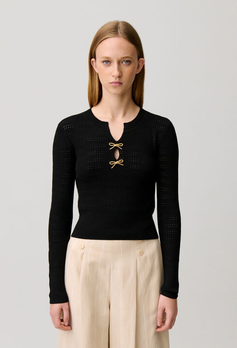 Fine knit bow jumper
