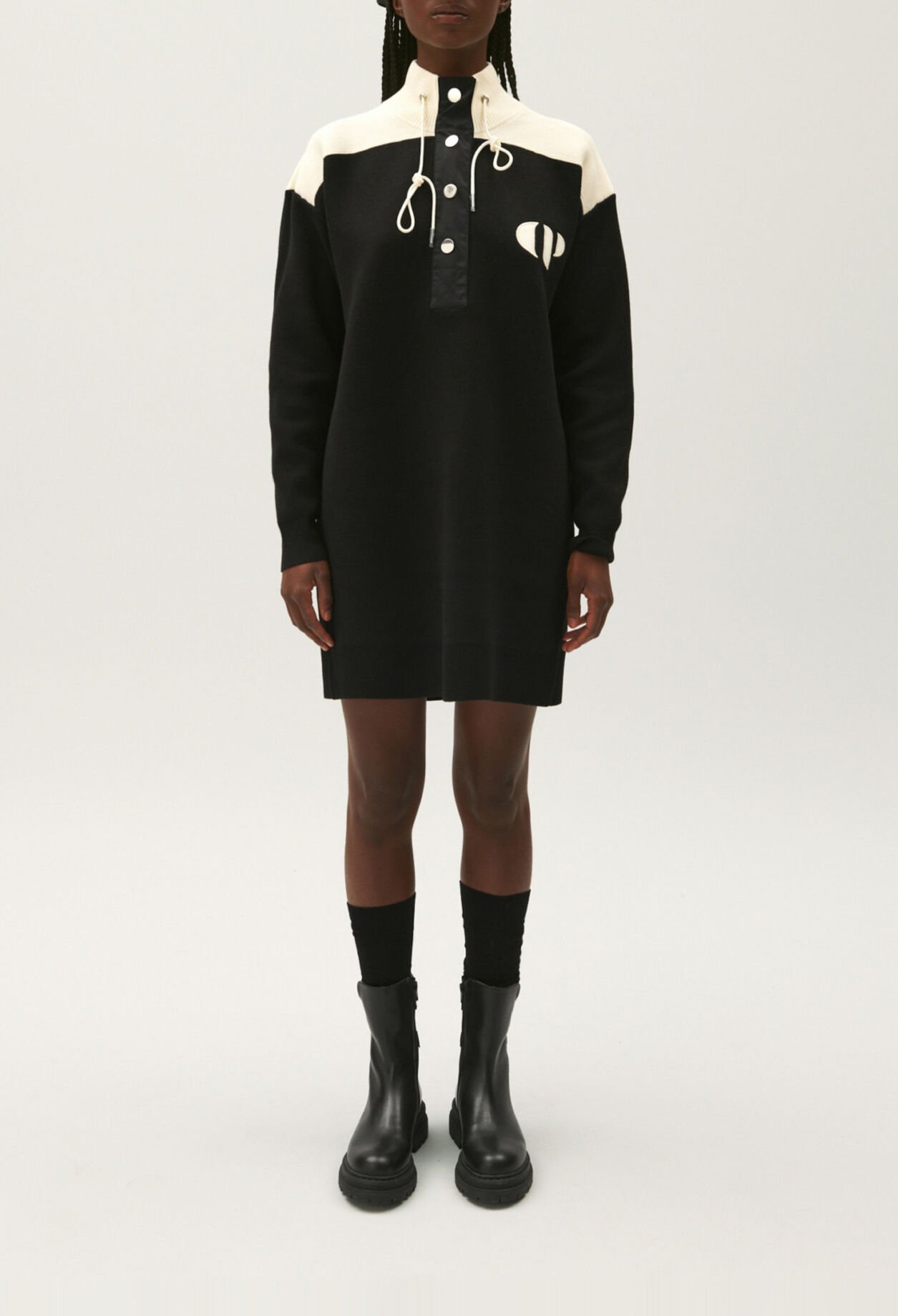 Black jumper dress with zipped rollneck