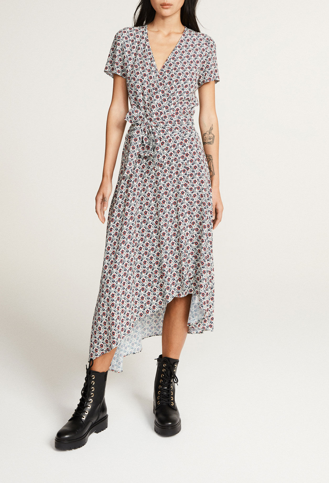 Floral pattern wrap-over dress