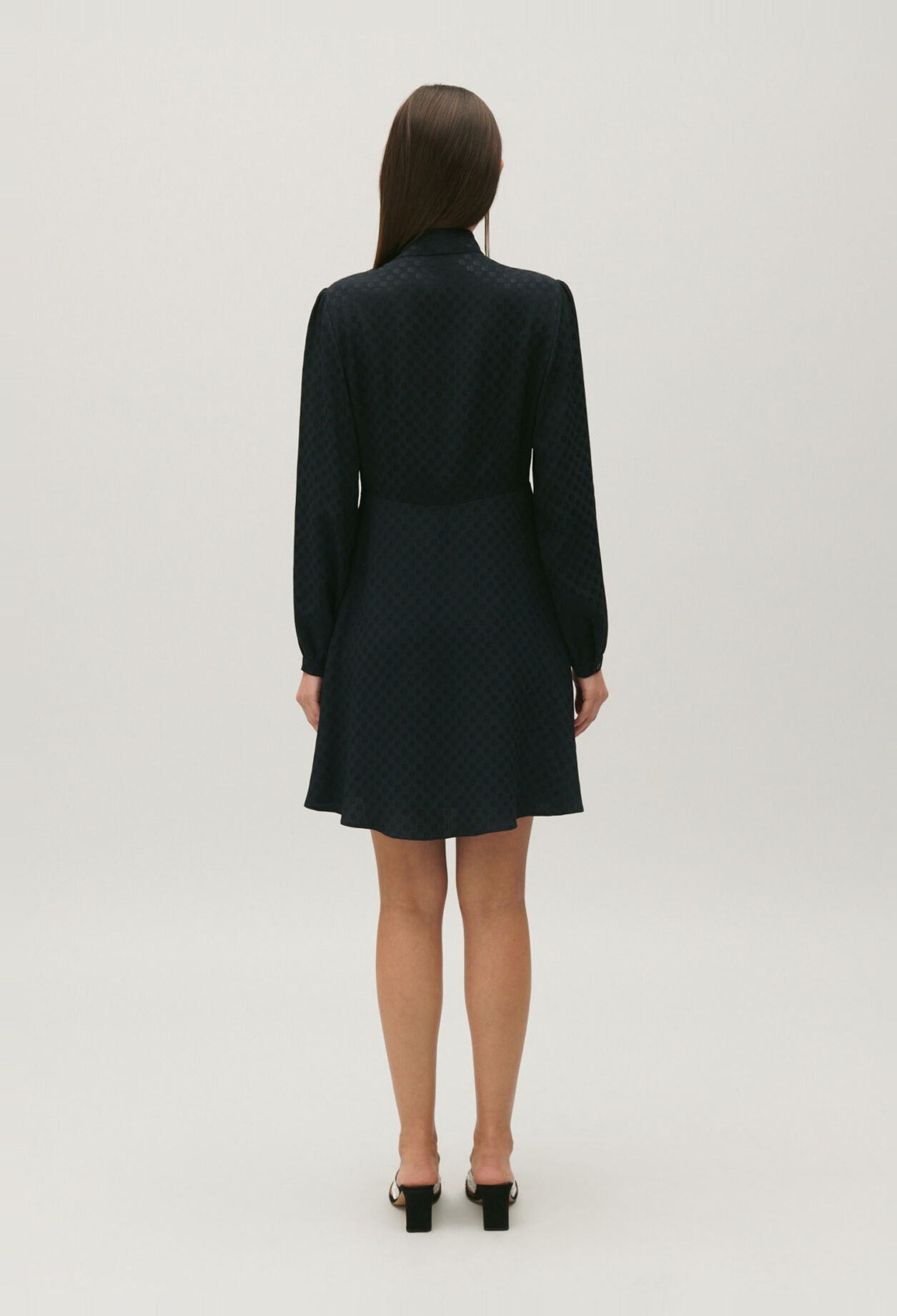 Dress with black pussy bow collar