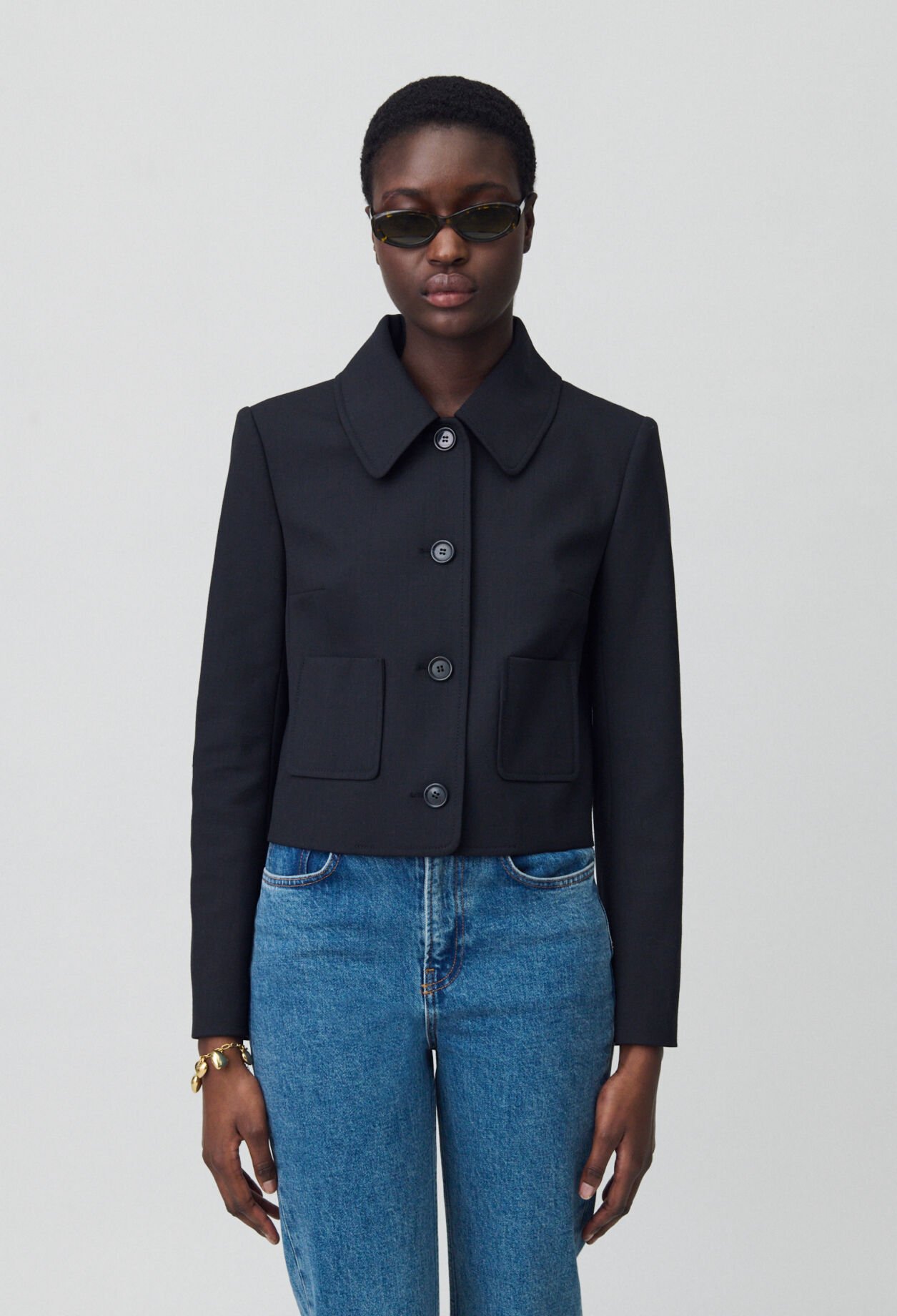 Black wool-blend box jacket