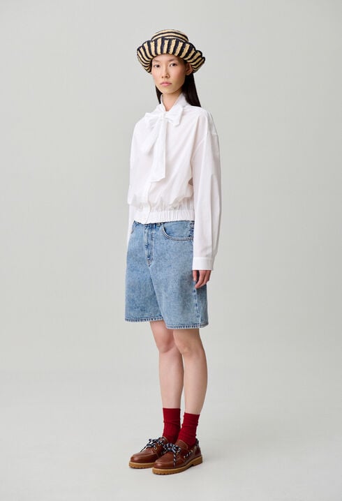 Pussy-bow poplin blouse