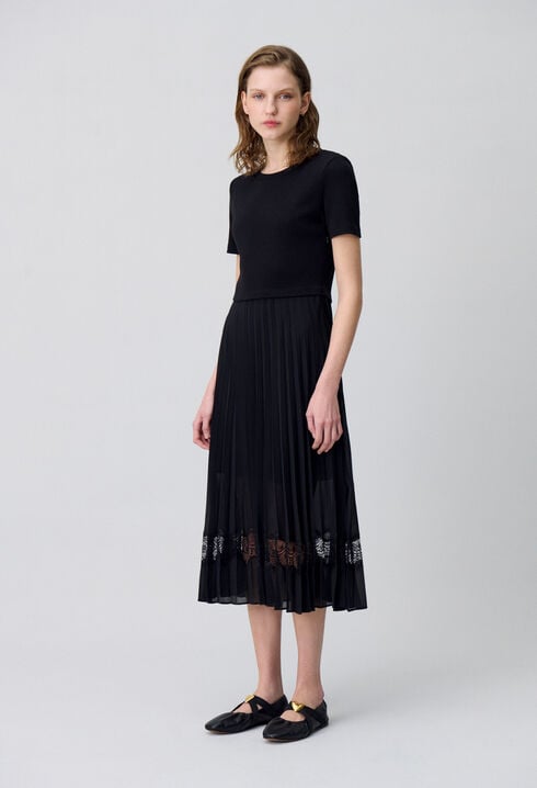 Twist black bi-material midi dress 